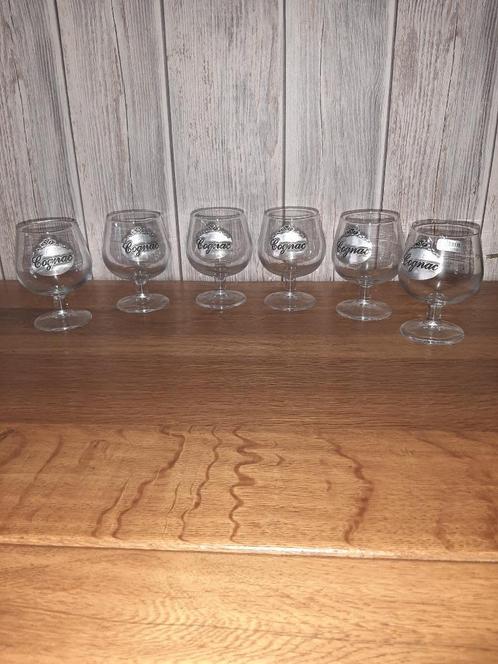 6 COGNACGLAZEN MET LOGO ERIN EN TIN, Verzamelen, Glas en Drinkglazen, Zo goed als nieuw, Overige typen, Ophalen of Verzenden