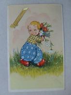 oude prentkaart Gelukkige verjaardag kind bloemen 1949, 1940 tot 1960, Gelopen, Feest(dag), Ophalen of Verzenden