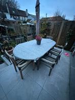 Ovale tafel van 150/200 cm + 7 teakhouten tuinstoelen, Tuin en Terras, Ophalen, Gebruikt, Teakhout, Loungeset