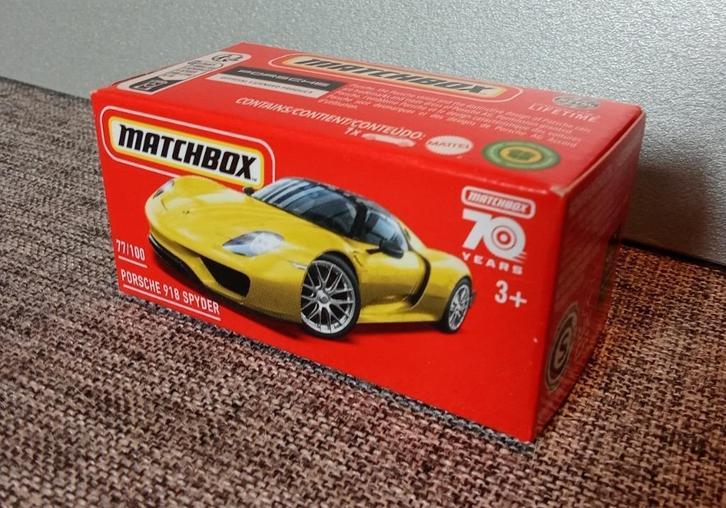 Matchbox Porsche 918 Spyder Geel 77/100 - 1.64, Hobby en Vrije tijd, Modelauto's | Overige schalen, Nieuw, Auto, Ophalen of Verzenden