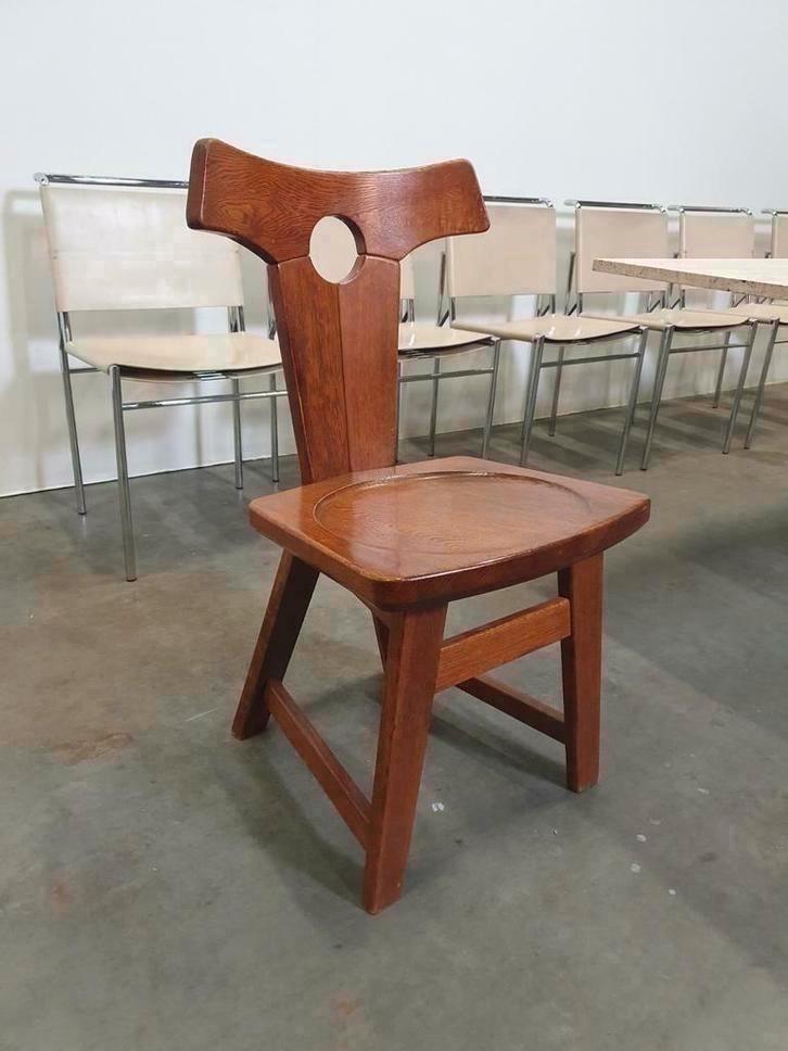 brutalist vintage eiken solid oak chairs 60s, Antiek en Kunst, Antiek | Meubels | Stoelen en Sofa's, Ophalen