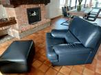 lederen salon 3 zit,2 clubs en poef, Huis en Inrichting, Ophalen, Zo goed als nieuw