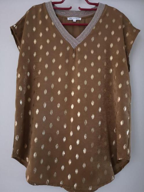 Beige blouse met gouden motieven, Kleding | Dames, Blouses en Tunieken, Nieuw, Maat 42/44 (L), Beige, Ophalen