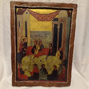 Antique restored icon, The Last Supper beschikbaar voor biedingen