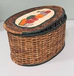 Grote rieten mand Rotan riet met schilderij deksel vintage, Antiek en Kunst, Ophalen of Verzenden