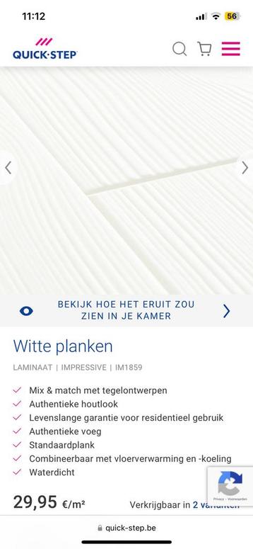Quickstep laminaat wit +-70m2, Enlèvement, Aggloméré