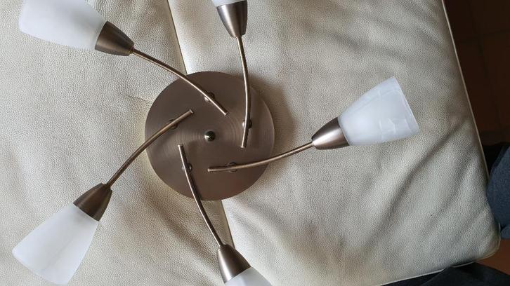 Luster met 5 armen, Huis en Inrichting, Lampen | Kroonluchters, Zo goed als nieuw, Glas, Metaal, Ophalen