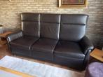 zwarte lederen salon, Huis en Inrichting, Ophalen, Gebruikt, Leer, Rechte bank