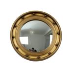 Grote Oude Butler Spiegel Goudkleurige Lijst Patrijspoort, 50 tot 100 cm, Minder dan 100 cm, Rond, Ophalen of Verzenden