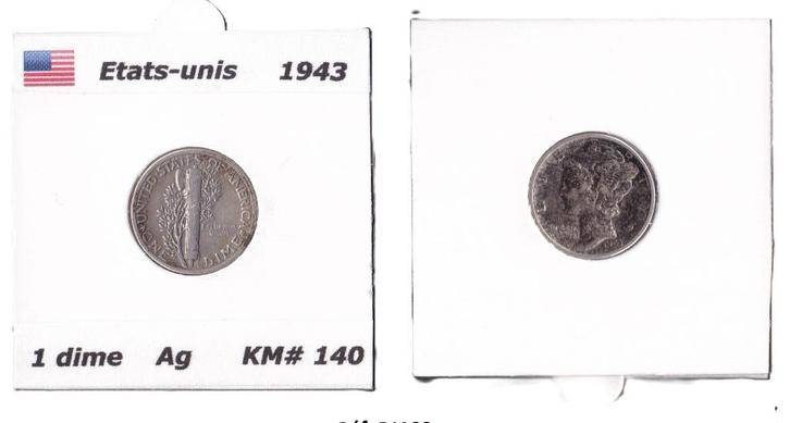Etats-Unis 10 cents "Mercury Dime" Année 1943, Postzegels en Munten, Munten | Amerika, Losse munt, Zilver, Verzenden