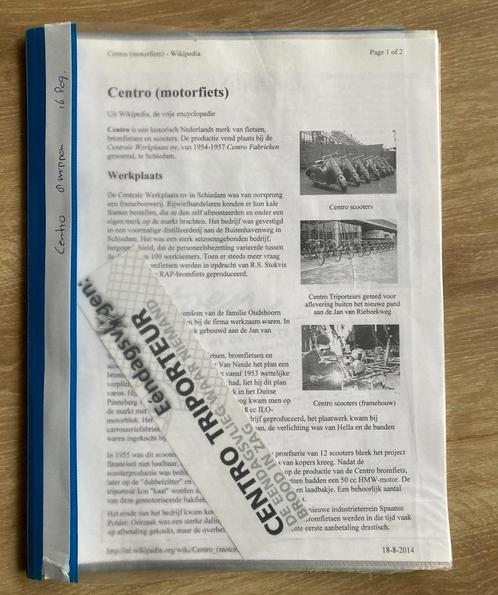 Unieke Map met documentatie Centro brommers / bromfiets, Fietsen en Brommers, Handleidingen en Instructieboekjes, Zo goed als nieuw