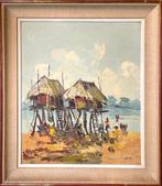 MAISONS ENCORE AU BORD D'UN FLEUVE CONGO - BELLES, Antiquités & Art, Art | Peinture | Moderne, Enlèvement ou Envoi