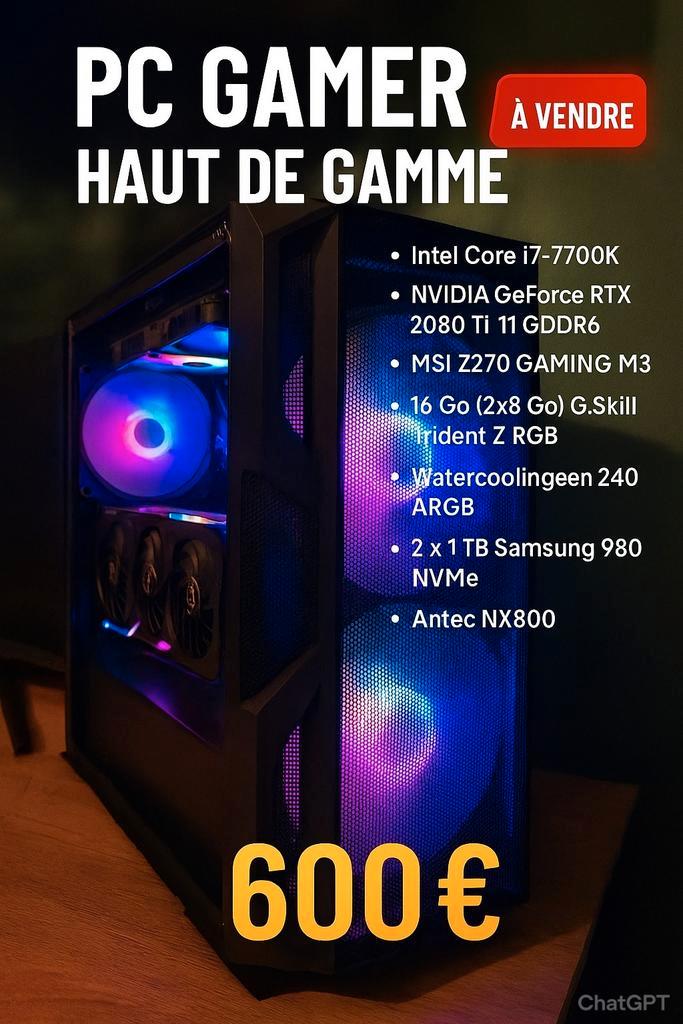 PC Gamer Haut de Gamme – Tour seule, Computers en Software, Desktop Pc's, Gebruikt, SSD, Gaming, Ophalen