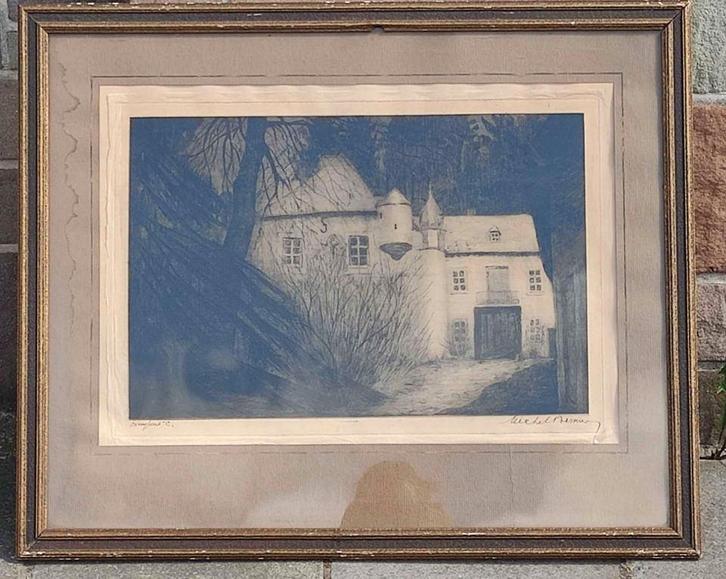Gravure château signe Michel bernier, Antiquités & Art, Art | Eaux-fortes & Gravures, Enlèvement ou Envoi
