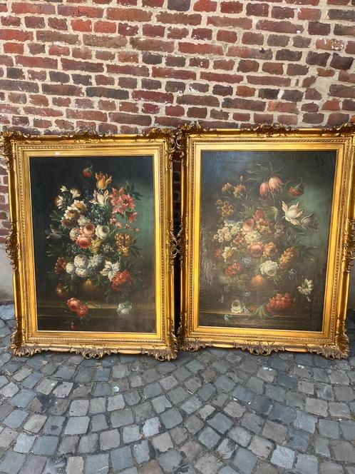 2 grote bloemenschilderijen in mooie kaders, Antiek en Kunst, Kunst | Schilderijen | Klassiek, Ophalen