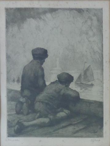 KURT PEISER / GAMIN DE PECHEURS / ZW-W ETS / 59x48cm / KADER beschikbaar voor biedingen