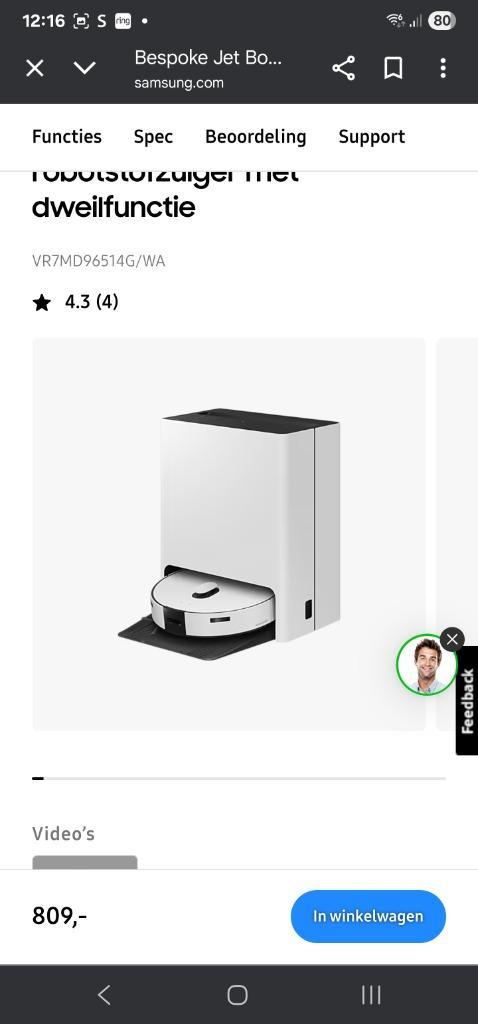 Samsung robotstofzuiger, Elektronische apparatuur, Stofzuigers, Nieuw, Robotstofzuiger, 1200 tot 1600 watt, Reservoir, Ophalen