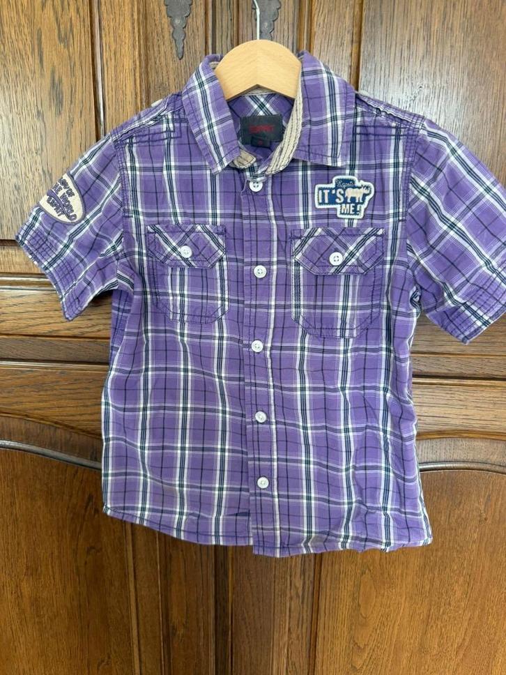 ESPRIT paars geruit hemd — 104/110, Kinderen en Baby's, Kinderkleding | Maat 104, Zo goed als nieuw, Jongen, Overhemd of Blouse