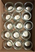 15 glazen potjes met theelichtjes in ., Enlèvement ou Envoi, Comme neuf