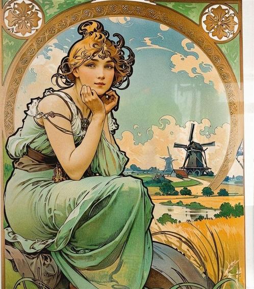 Uniek Alphonse Mucha Wereld Art Nouveau dag litho Poster 202, Verzamelen, Film en Tv, Nieuw, Poster, Verzenden