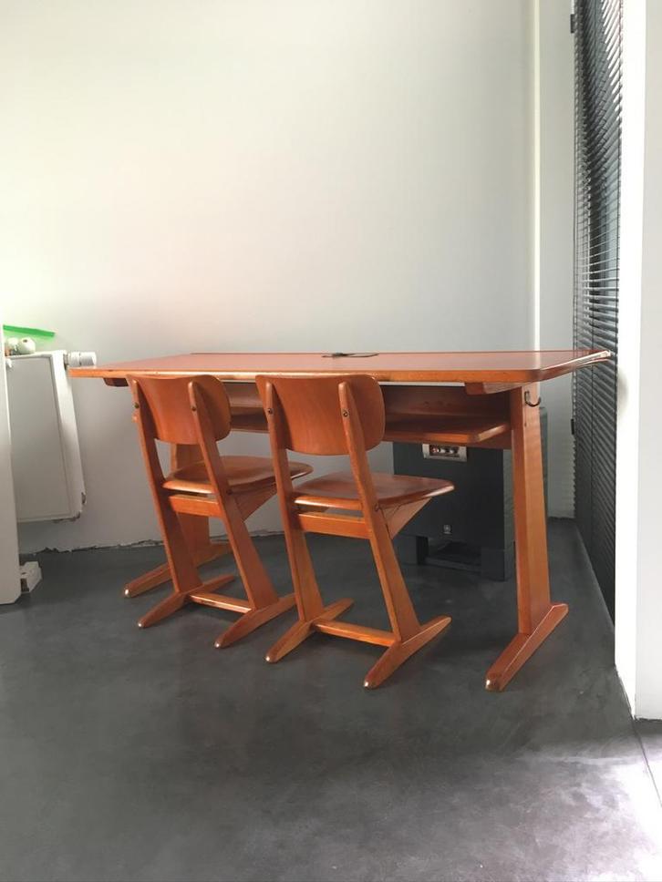 Vintage jaren '60/'70 Casala schoolbank dubbel "De Dames", Huis en Inrichting, Bureaus, Zo goed als nieuw, Ophalen