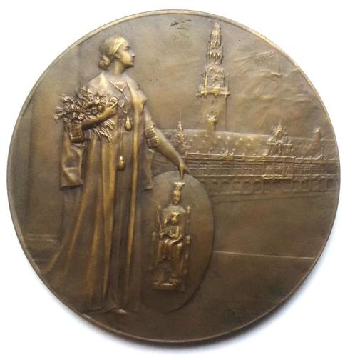 medaille Mauquoy 1918-1920 3-eenheid v gerechtigheid WO1, Postzegels en Munten, Penningen en Medailles, Brons, Ophalen of Verzenden