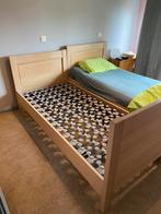 Eiken modern eenpersoonsbed Beka met verstelbare Lattoflex, Huis en Inrichting, Ophalen, Eenpersoons, Beige, Zo goed als nieuw