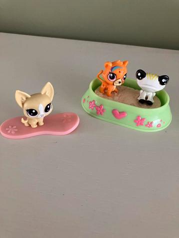 Littlest pet shop 3 kleine dieren zandbak en surfplank, Verzamelen, Ophalen of Verzenden