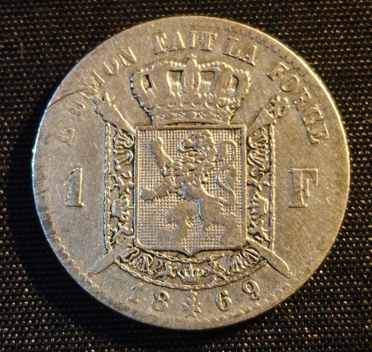 1 frank 1869 FR - Leopold II, Postzegels en Munten, Munten | België, Losse munt, Zilver, Zilver, Verzenden