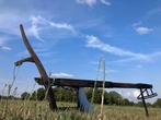 Massieve eiken ploeg ±150j — met tuig & smeedwerk, Ophalen