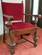 Antieke armstoel, Huis en Inrichting, Ophalen, Rood, Antiek  eiken fauteuil, troonstoel , Twee