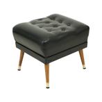 Vintage Zwarte Poef Conische Pootjes Chesterfield Stijl Skai, Ophalen of Verzenden