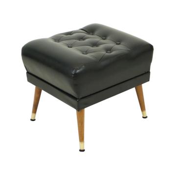Vintage Zwarte Poef Conische Pootjes Chesterfield Stijl Skai beschikbaar voor biedingen