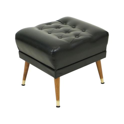 Vintage Zwarte Poef Conische Pootjes Chesterfield Stijl Skai, Antiek en Kunst, Antiek | Meubels | Stoelen en Sofa's, Ophalen of Verzenden