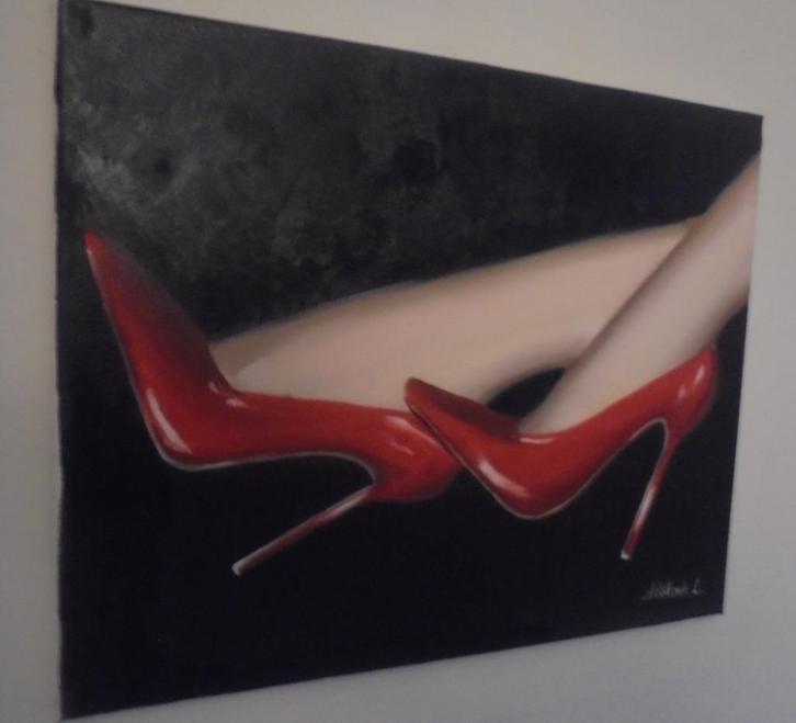 my red stilettos (schilderij olie op doek), Antiek en Kunst, Kunst | Schilderijen | Klassiek, Ophalen of Verzenden