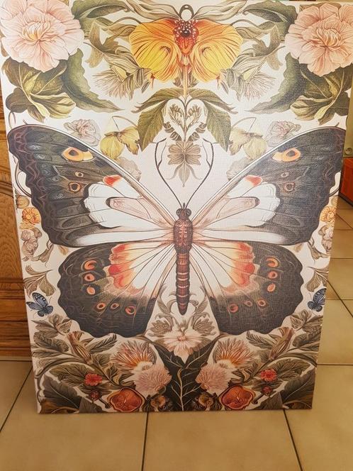 natuurprint vlinders en bloemen op canvas, Antiek en Kunst, Kunst | Schilderijen | Modern, Ophalen
