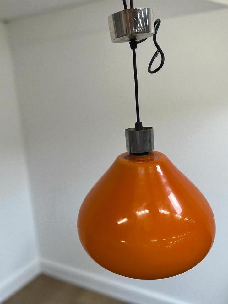 vintage glazen  oranje hanglamp / luster space age, Huis en Inrichting, Lampen | Hanglampen, Glas, Ophalen of Verzenden