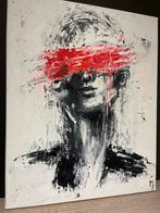 Peinture abstraite avec accent rouge - Mk Art, Antiquités & Art, Enlèvement ou Envoi