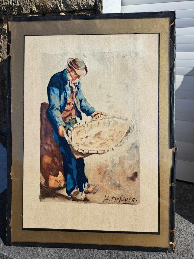 aquarelle signe h defives, Antiquités & Art, Enlèvement ou Envoi