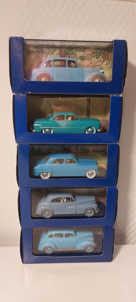 5 Blauwe KUIFjE Atlas auto's 1/43., Ophalen of Verzenden, Kuifje, Zo goed als nieuw, Beeldje of Figuurtje