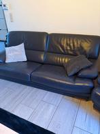 Lederen salon donkerblauw 3 zit + 2x 1zit, Huis en Inrichting, Ophalen, Gebruikt, Leer