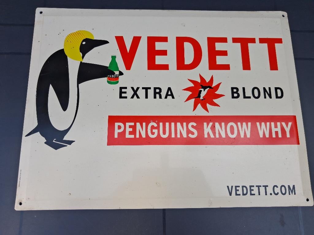 reclamebord in blik  VEDETT BLOND BIER, Ophalen of Verzenden, Zo goed als nieuw, Reclamebord