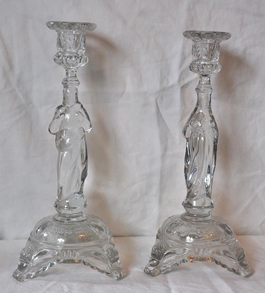 parure de 2 bougeoirs religieux val saint lambert, Antiquités & Art, Antiquités | Objets religieux, Enlèvement ou Envoi