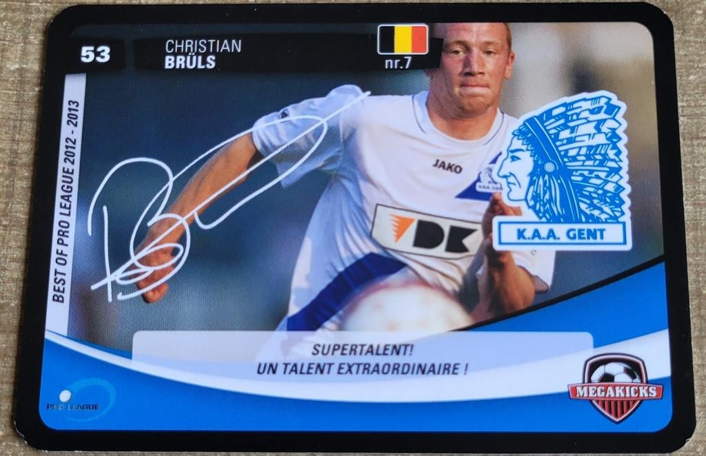 Voetballer Christian Brüls: Megakicks kaart - KAA Gent, Ophalen of Verzenden, Zo goed als nieuw, Poster, Plaatje of Sticker