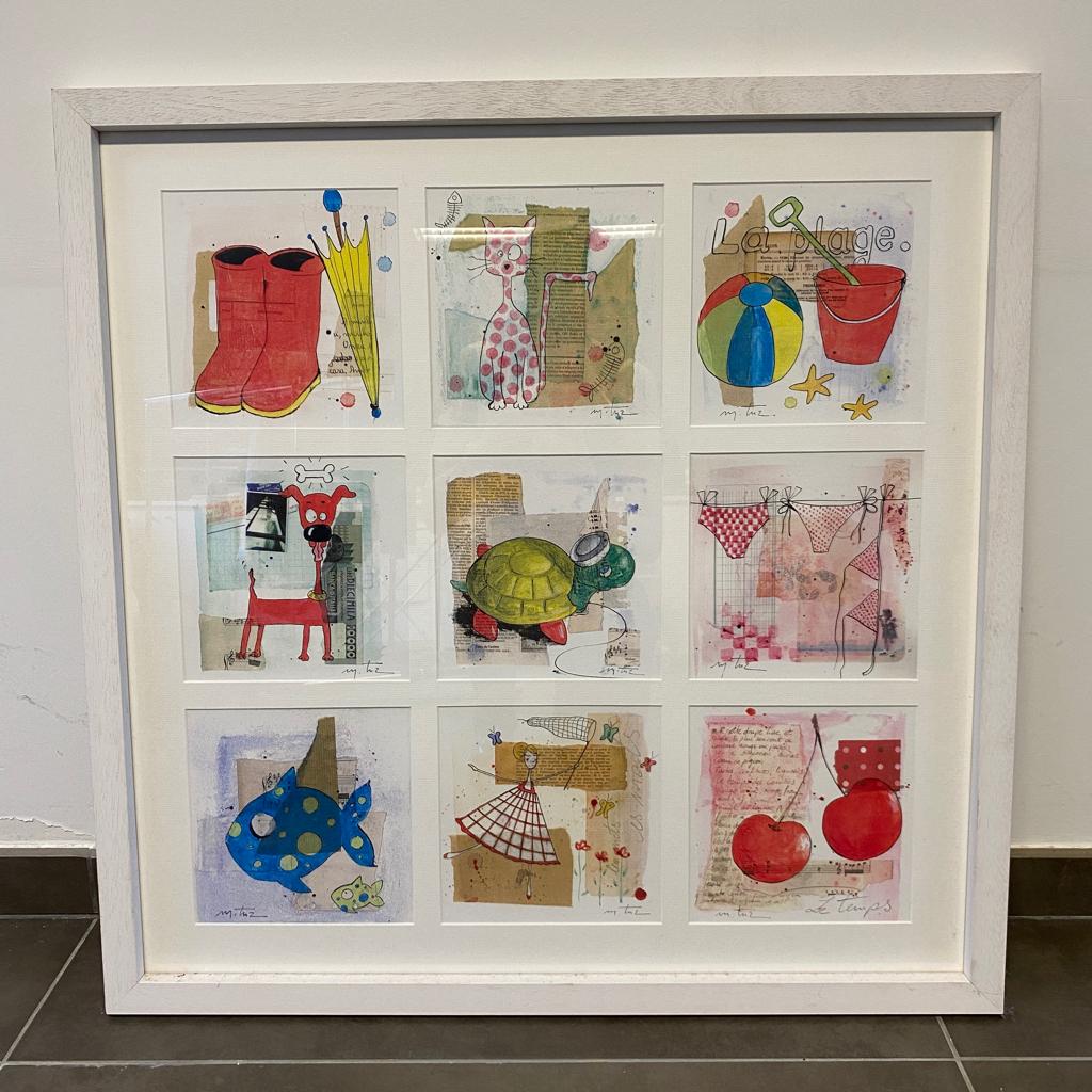 Cadre en bois blanc 80x80cm + illustration, 75 cm ou plus, Comme neuf, Enlèvement, Bois