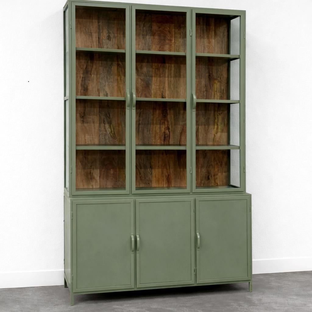 VITRINEKAST metaal 6 deuren kleur groen/Mango  actie prijs, Glas, 200 cm of meer, BUFFETKAST metaal 6 deuren kleur groen/Mango  actie prijs