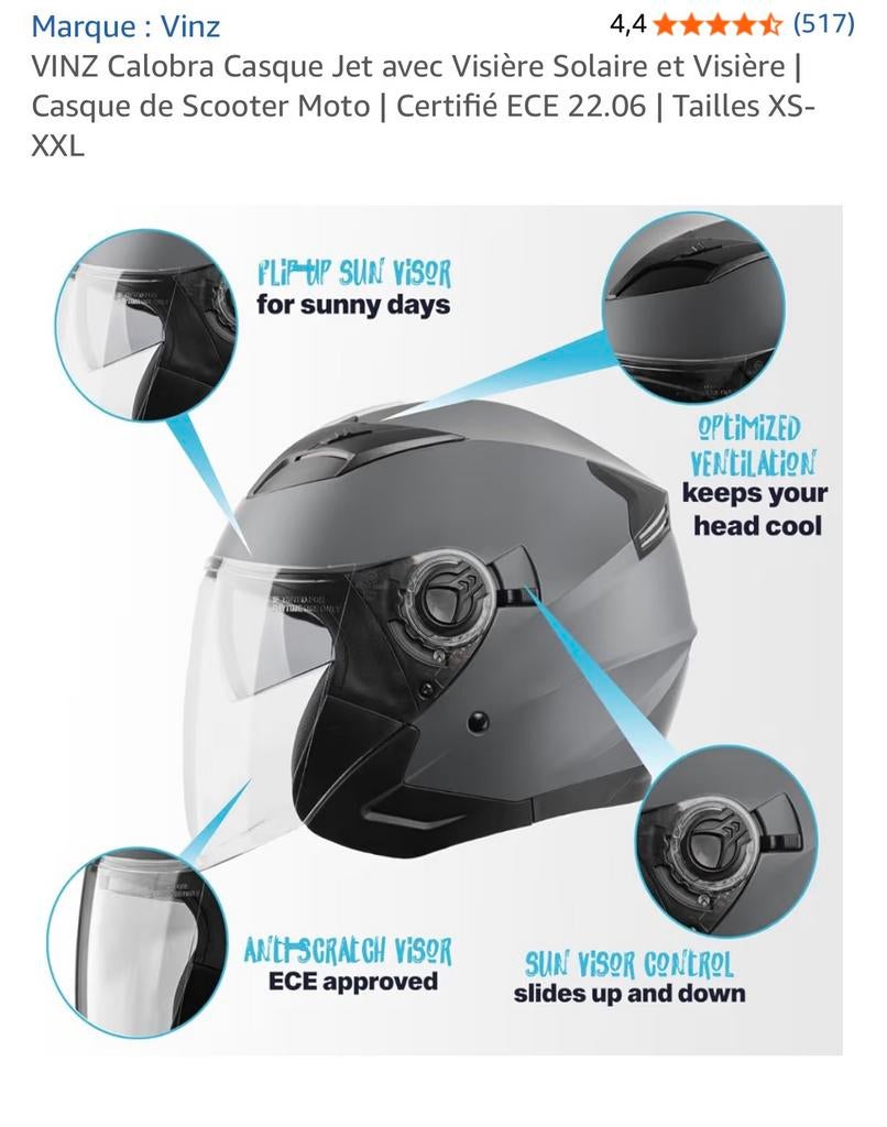 Casque Jet marque Vinz taille XL, Motos, Enlèvement, XL, Casque jet