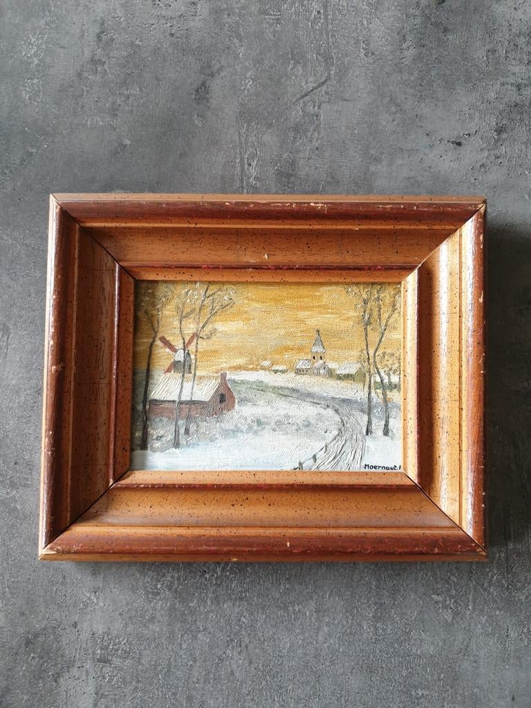Schilderijtje winters landschap, Antiek en Kunst, Ophalen of Verzenden