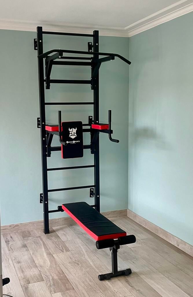 Fitness toestel met o.a. klimrek, pull up bar, halterbank, Sport en Fitness, Ophalen, Zo goed als nieuw