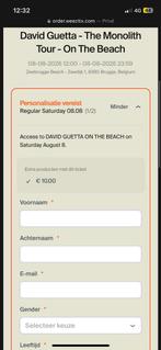 David Guetta 08/08 tickets On The Beach, Tickets en Kaartjes, Evenementen en Festivals